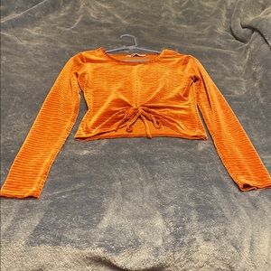 Orange Long Sleeve Tie-Front Top
